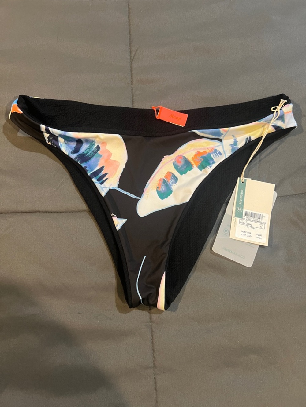 Maaji Black Bikini Bottom with Orange & Blue Floral Accents - Picture 3 of 3